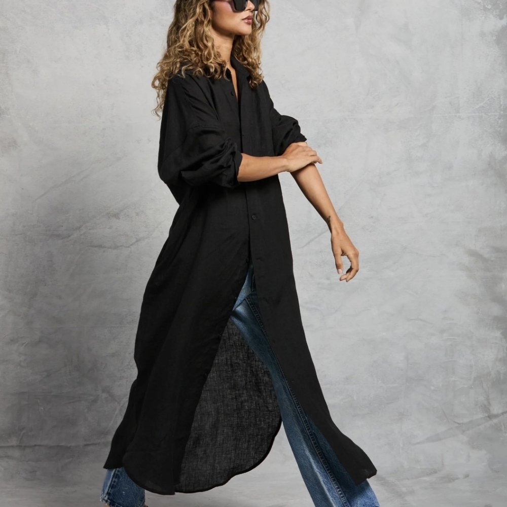 Old Navy 100% Cotton Black Long Shirt Dress